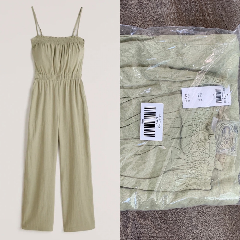 Abercrombie & Fitch Green Linen Jumpsuit